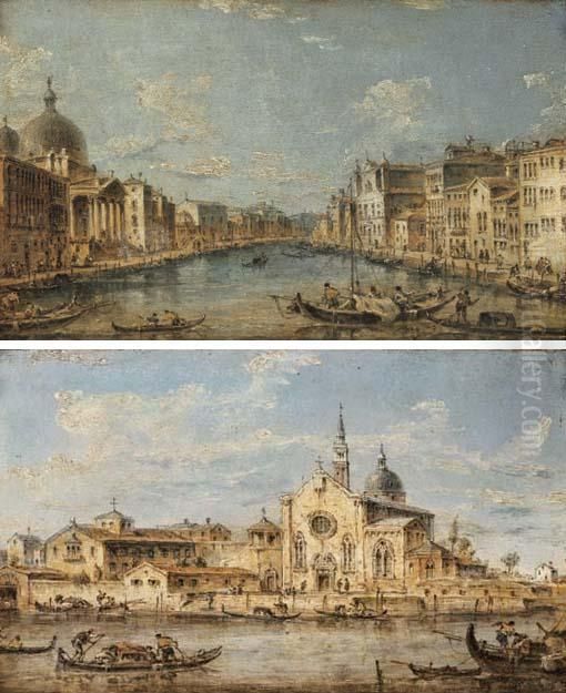 Venice, The Grand Canal With San
 Simeone Piccolo Facing Santa Luciaand The Scalzi; And The Island Of 
Sant'elena Oil Painting by Giacomo Guardi