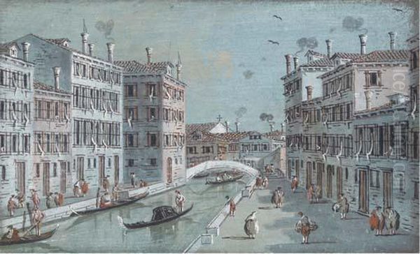 A Venetian Canal With The Wall 
Of A Garden To The Left; And Avenetian Canal With A Bridge In The 
Distance Oil Painting by Giacomo Guardi