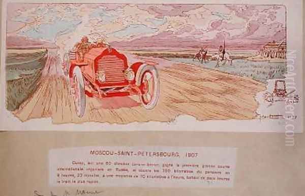 Arthur Duray in his Lorraine-Dietrich winning the Moscow-St Petersburg rally in 1907 1910 Oil Painting by Ernest Montaut