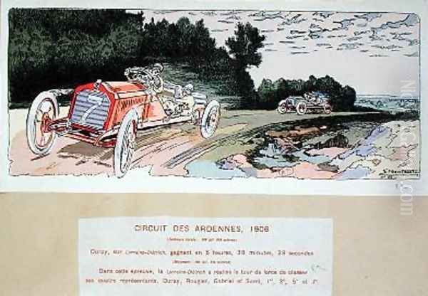 Arthur Duray in his Lorraine-Dietrich competing in the Ardennes rally in 1906 1910 Oil Painting by Ernest Montaut