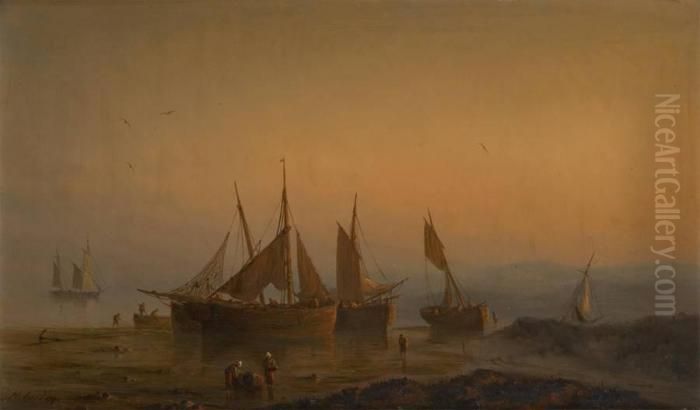 Retour Des Pecheurs Aucoucher Du Soleil Oil Painting by Herminie Gudin