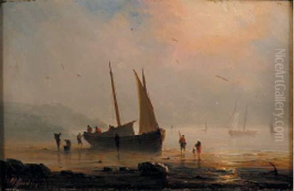 Barque De Peche Sur La Greve Oil Painting by Herminie Gudin