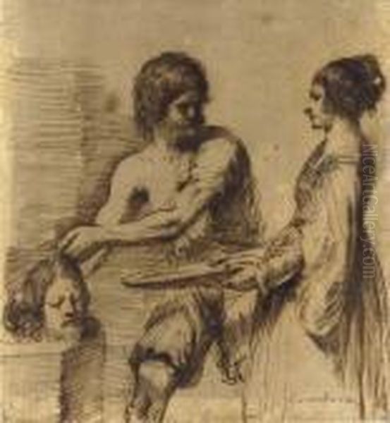 Salome Receiving The Head Of Saint John The Baptist Oil Painting by Giovanni Francesco Barbieri
