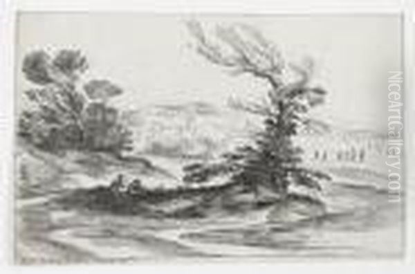 Funf Altmeistergraphiken Mit Landschaftsdarstellungen Oil Painting by Giovanni Francesco Barbieri