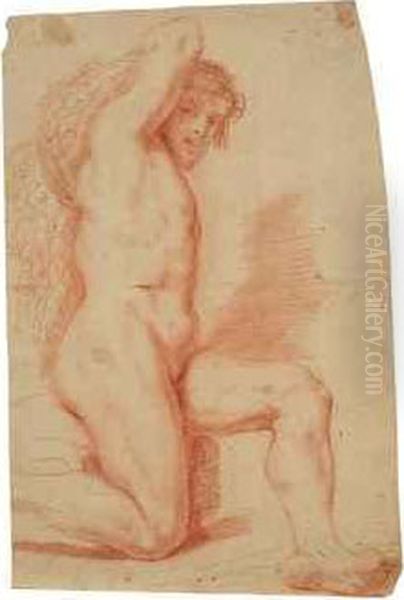 Homme Nu Agenouille Portant Un Fagot Sur Le Dos Oil Painting by Giovanni Francesco Barbieri