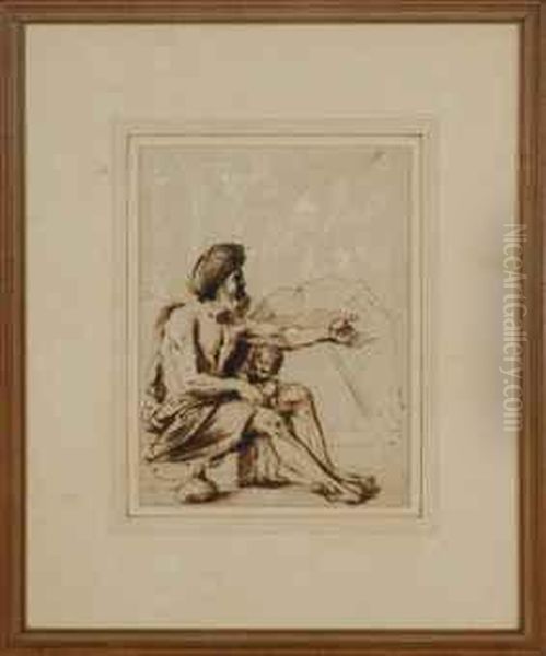 Seated Man With A Child Oil Painting by Giovanni Francesco Barbieri