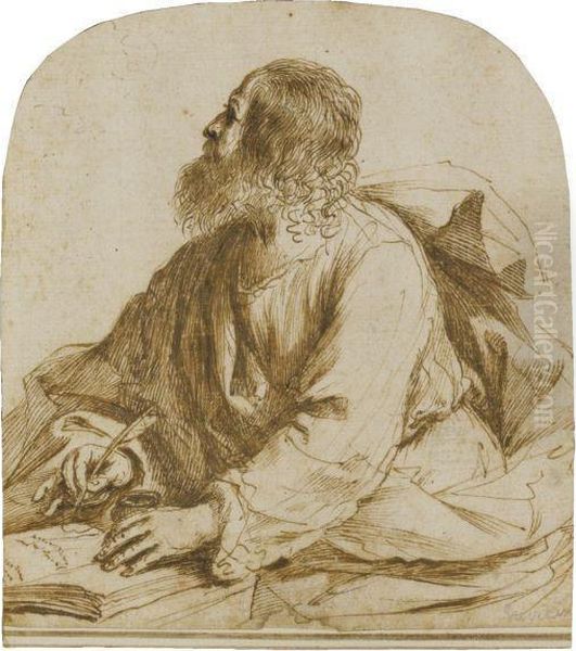 An Evangelist Writing, Seated At A Table Oil Painting by Giovanni Francesco Barbieri