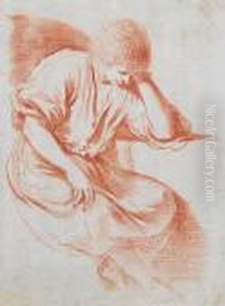 Study Of A Pensive Man Oil Painting by Giovanni Francesco Barbieri