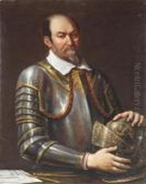 Bildnis Eines Bartigen Mannes In Einergoldtauschierten Prunkrustung Oil Painting by Giovanni Francesco Barbieri