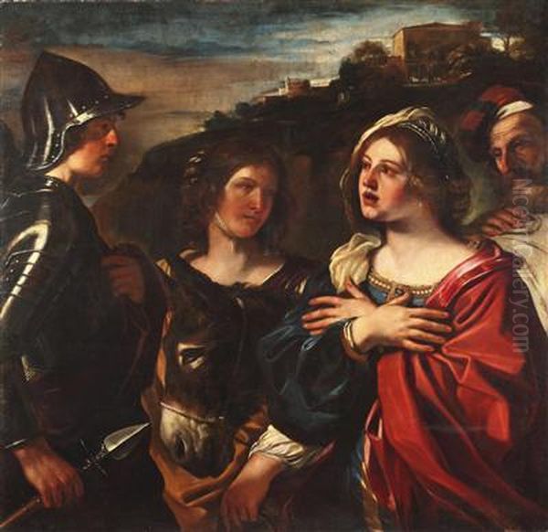 Daviduna Abigail; Konig David Ubergibt Einen Brief An Uriah Oil Painting by Giovanni Francesco Barbieri