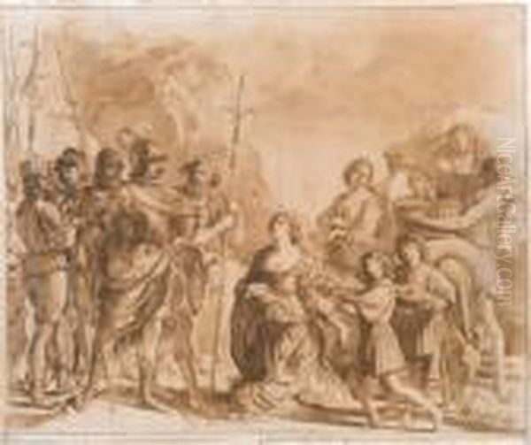 Abigailuberreicht Geschenke An David Oil Painting by Giovanni Francesco Barbieri