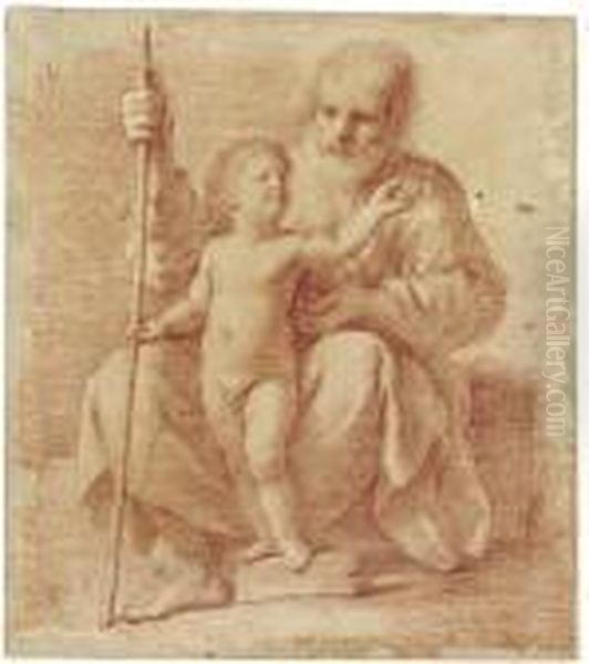 The Infant Christ With Saint Joseph Oil Painting by Giovanni Francesco Barbieri
