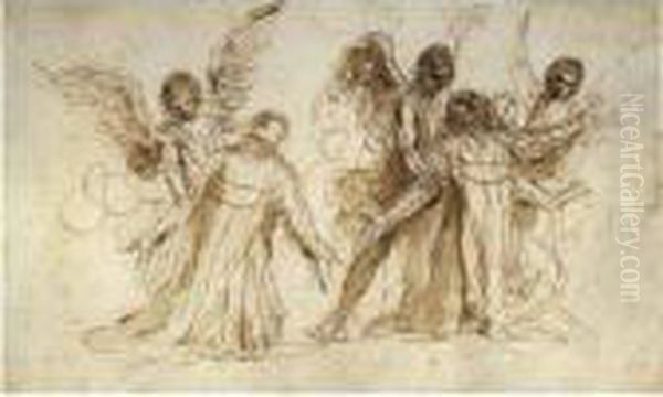 Two Separate Studies For The Vision Of Saint Philip Neri Oil Painting by Giovanni Francesco Barbieri