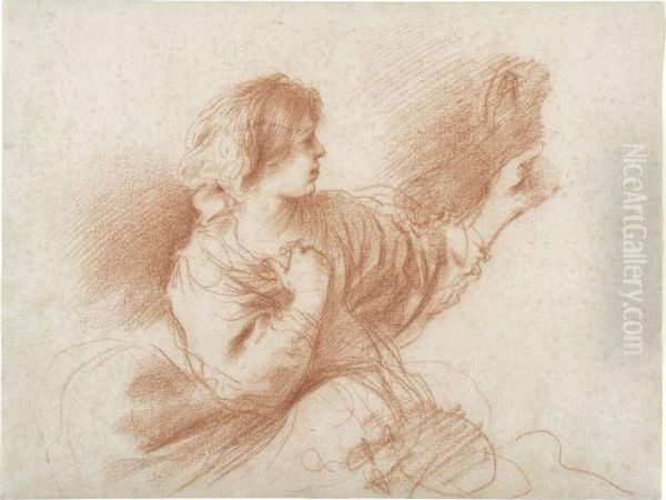 Study Of The Seated Virgin, Turning To The Right Oil Painting by Giovanni Francesco Barbieri