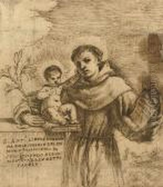 Saint Anthony Of Padua With The Christ Child Oil Painting by Giovanni Francesco Barbieri