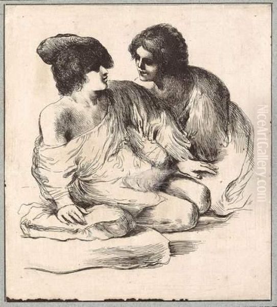 Couple Accroupi Oil Painting by Giovanni Francesco Barbieri