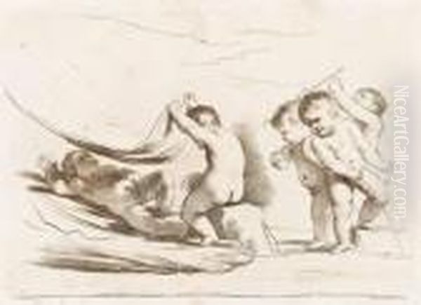 Jeux D'enfants. Oil Painting by Giovanni Francesco Barbieri