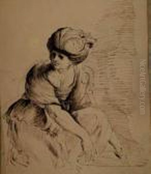 Girl Kneeling With Turban Oil Painting by Giovanni Francesco Barbieri