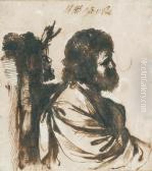 A Study Of A Bearded Man In Profile Oil Painting by Giovanni Francesco Barbieri