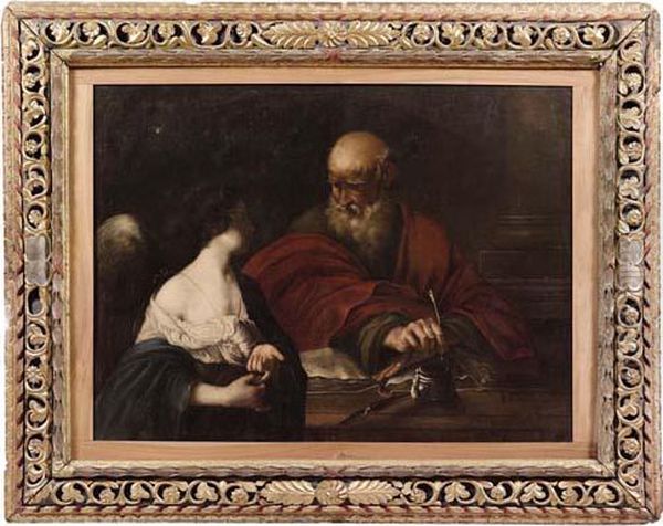 San Matteo Ispirato Dall'angelo Oil Painting by Giovanni Francesco Barbieri