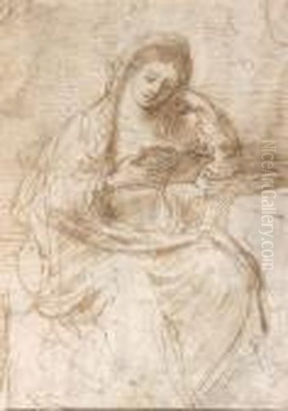 Etude De Vierge Lisant Oil Painting by Giovanni Francesco Barbieri