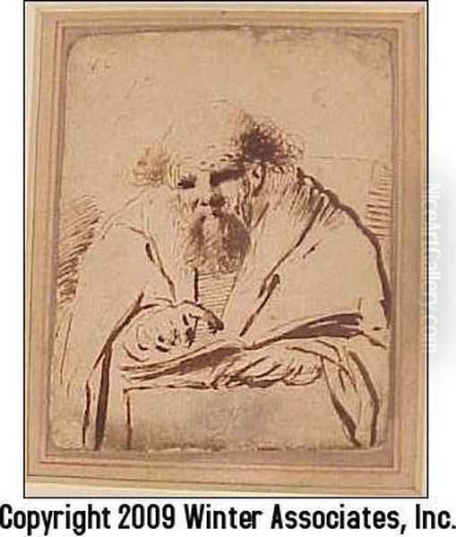 Portrait From Front Of An Old Cleric Oil Painting by Giovanni Francesco Barbieri