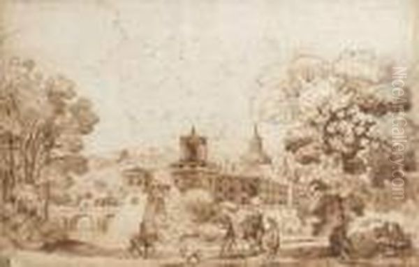 Paysage Au Chasseur Oil Painting by Giovanni Francesco Barbieri