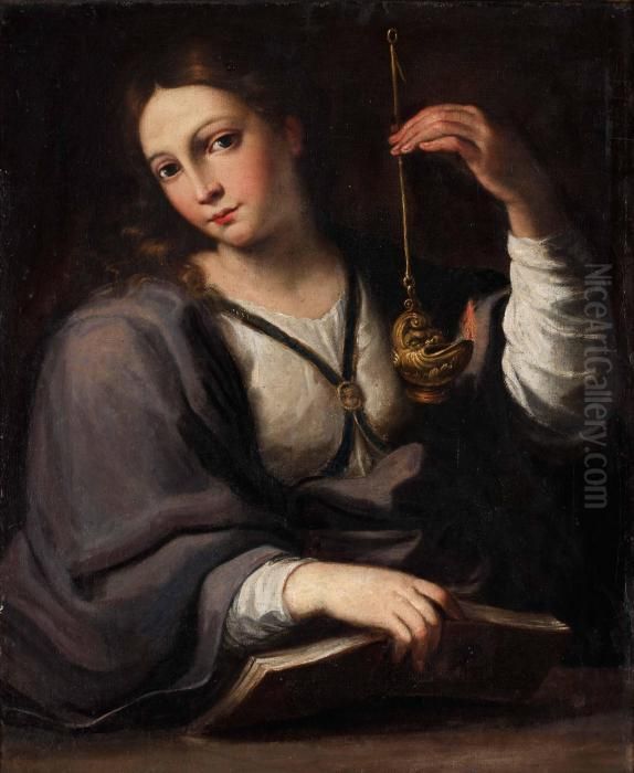 Flicka Med Oljelampa Oil Painting by Giovanni Francesco Barbieri