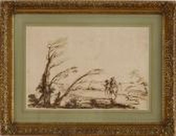 Landscape With Traveler Oil Painting by Giovanni Francesco Barbieri