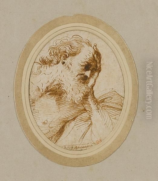 The Head Of A Seated Prophet Oil Painting by Giovanni Francesco Barbieri