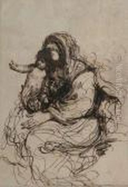 Madonna Mit Kind. Oil Painting by Giovanni Francesco Barbieri