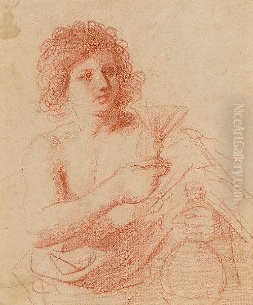 A Youth Holding A Glass And Carafe Oil Painting by Giovanni Francesco Barbieri
