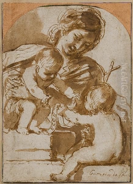 The Madonna And Child With The Infant Saint John Baptist Oil Painting by Giovanni Francesco Barbieri