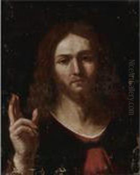Christ As Salvator Mundi Oil Painting by Giovanni Francesco Barbieri
