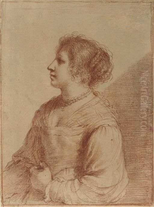 Portrait Of A Lady, Half-length, In Profile To The Left Oil Painting by Giovanni Francesco Barbieri