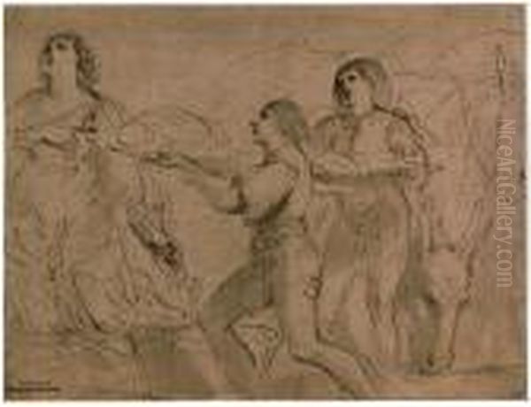 Abigail And Two Servants Oil Painting by Giovanni Francesco Barbieri