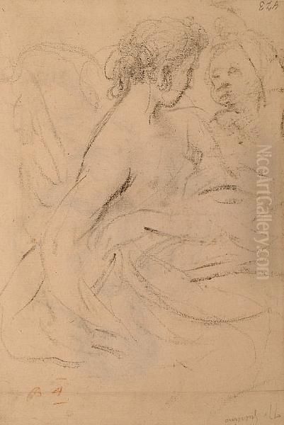 A Seated Lady (recto); Sketch Of Lady (verso). Oil Painting by Giovanni Francesco Barbieri