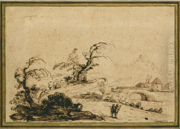 Due Paesaggi Con Figure Oil Painting by Giovanni Francesco Barbieri