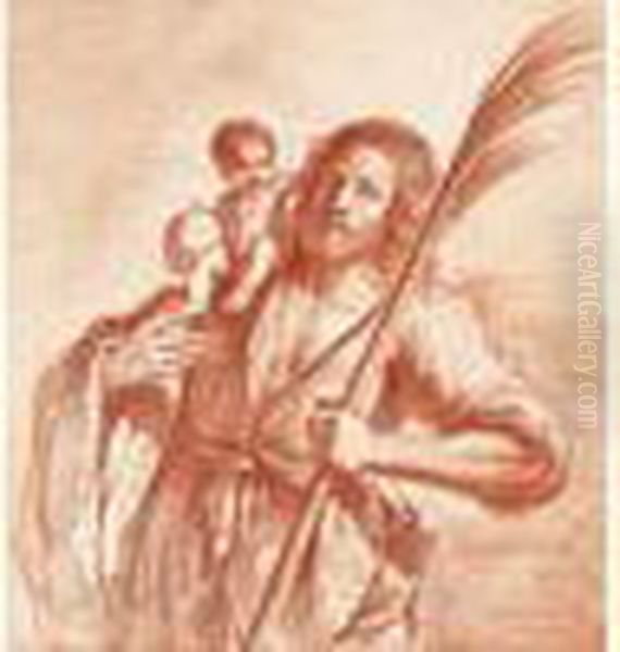 Saint Christophe Portant L'enfant Jesus Oil Painting by Giovanni Francesco Barbieri