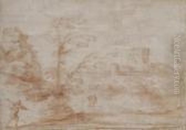 Landscape With A Distant Castle Oil Painting by Giovanni Francesco Barbieri