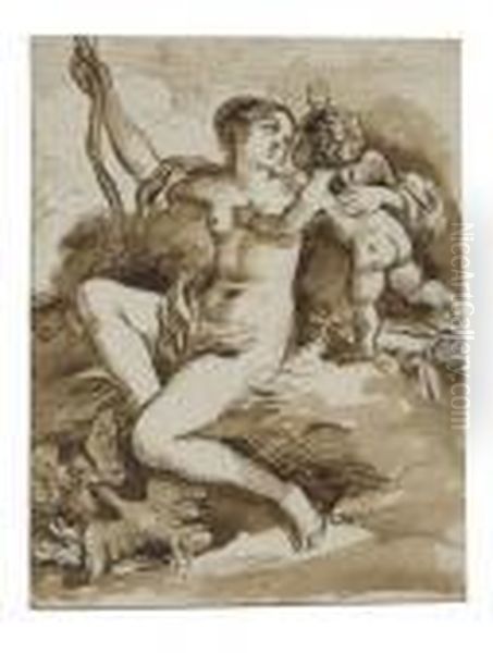 Venus And Cupid Oil Painting by Giovanni Francesco Barbieri