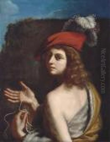 David Holding A Sling Oil Painting by Giovanni Francesco Barbieri