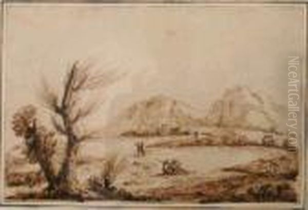 Landscape With Fishermen Oil Painting by Giovanni Francesco Barbieri