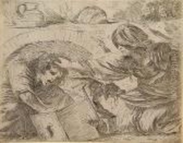 A Couple Fighting Oil Painting by Giovanni Francesco Barbieri