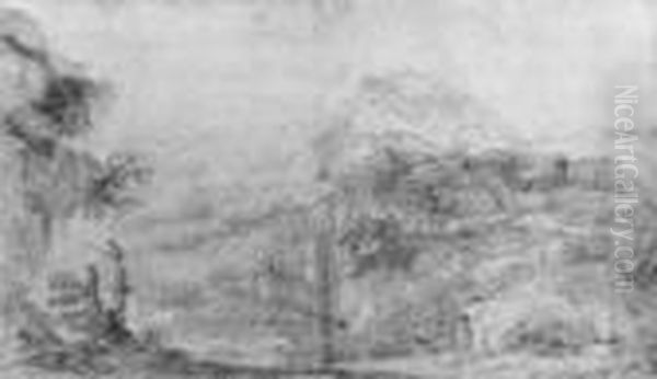 Felsige Landschaft Mit Einem Einsiedler Oil Painting by Giovanni Francesco Barbieri