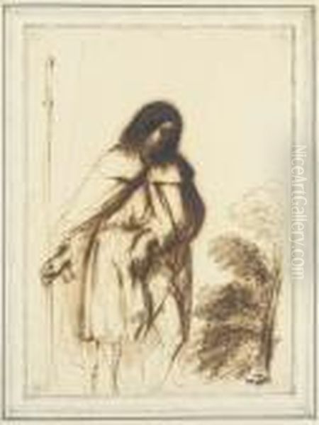 Saint Roch, De Trois-quart, Un Arbre Au Fond Oil Painting by Giovanni Francesco Barbieri