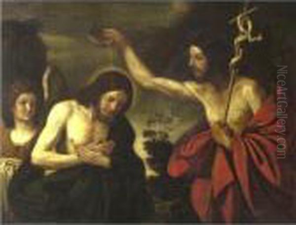 Baptism Of Christ Oil Painting by Giovanni Francesco Barbieri