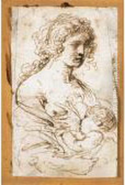 Donna Che Allatta Oil Painting by Giovanni Francesco Barbieri