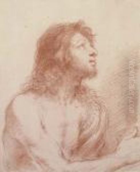 Saint John The Baptist, Half-length, Looking Up To The Right,holding A Bowl Oil Painting by Giovanni Francesco Barbieri