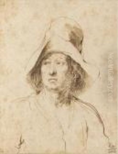 A Man In A Hat Looking To The Left, Bust-length Oil Painting by Giovanni Francesco Barbieri